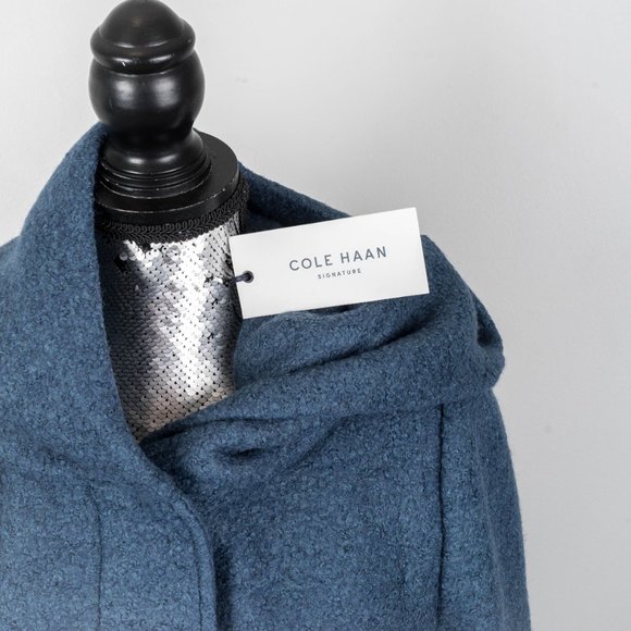 NWT 🌟Host pick🌟Cole Haan Blue Wool-Blend Tie-Waist Hooded Coat - sz 8 - Picture 3 of 5